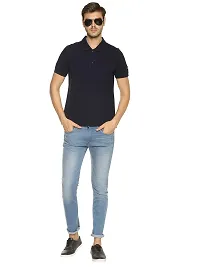 OBOW Cotton Polo Neck Solid Half Sleeve Tshirt (Navy Blue, 38)-thumb3