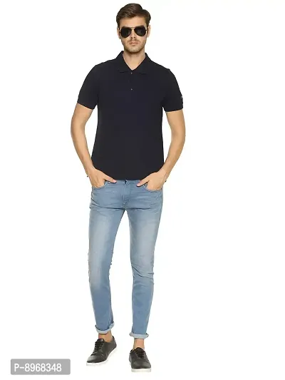 OBOW Cotton Polo Neck Solid Half Sleeve Tshirt (Navy Blue, 38)-thumb4