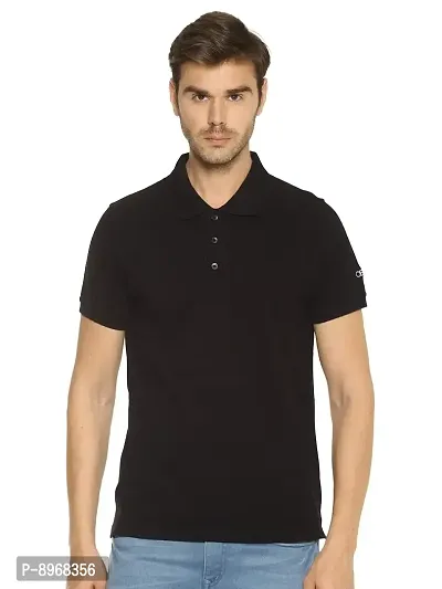 OBOW Cotton Polo Neck Solid Half Sleeve Tshirt (Black, 38)