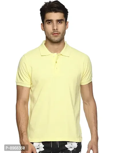 OBOW Cotton Polo Neck Solid Half Sleeve Tshirt (Yellow, 38)-thumb0