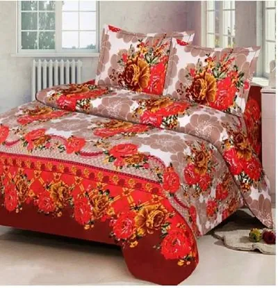 Printed Polycotton Double Bedsheet with 2 Pillow Cover