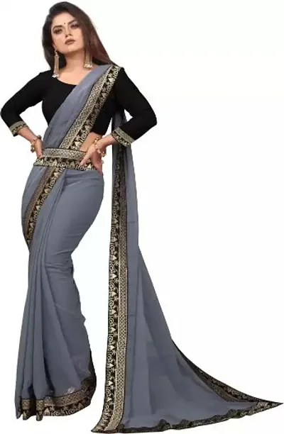 Georgette Solid Sarees With Blouse Piece And Belt