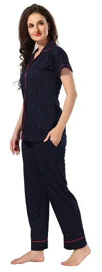 Stylish Navy Blue Cotton Printed Night Suits For Women-thumb1