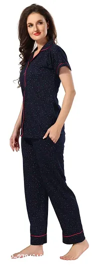 Stylish Navy Blue Cotton Printed Night Suits For Women-thumb2