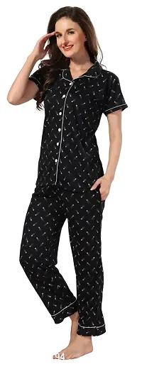 Stylish Black Cotton Printed Night Suits For Women-thumb2