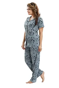Stylish Grey Cotton Printed Night Suits For Women-thumb1