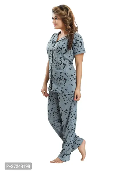 Stylish Grey Cotton Printed Night Suits For Women-thumb2