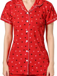 Stylish Red Cotton Printed Night Suits For Women-thumb3