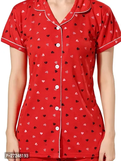 Stylish Red Cotton Printed Night Suits For Women-thumb4