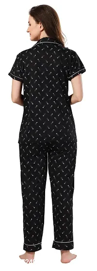 Stylish Black Cotton Printed Night Suits For Women-thumb3