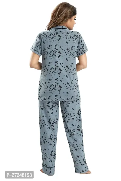 Stylish Grey Cotton Printed Night Suits For Women-thumb3
