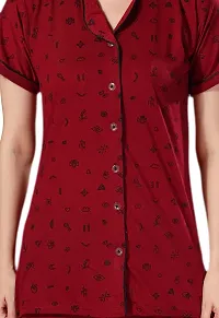 Stylish Maroon Cotton Printed Night Suits For Women-thumb4