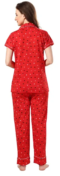 Stylish Red Cotton Printed Night Suits For Women-thumb2