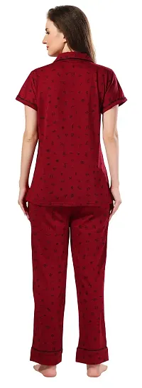 Stylish Maroon Cotton Printed Night Suits For Women-thumb2