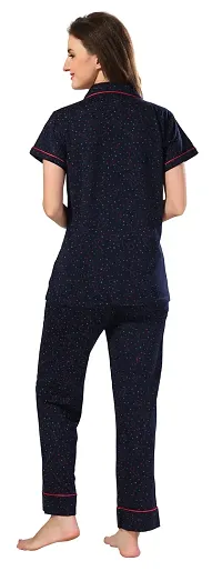 Stylish Navy Blue Cotton Printed Night Suits For Women-thumb2