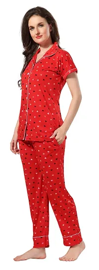 Stylish Red Cotton Printed Night Suits For Women-thumb1