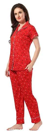 Stylish Red Cotton Printed Night Suits For Women-thumb2