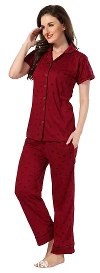 Stylish Maroon Cotton Printed Night Suits For Women-thumb2