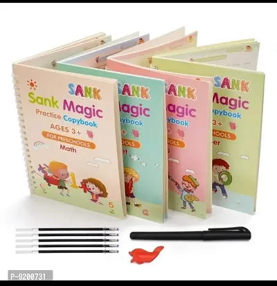 smart Magic Practice Copybook (4 Books + 1 Pen + 10 Refills + 1 Grip), Number Tracing Book with Pen, Magic Copybook Set Practical Reusable-thumb0