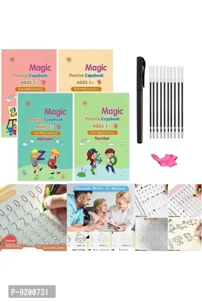 smart Magic Practice Copybook (4 Books + 1 Pen + 10 Refills + 1 Grip), Number Tracing Book with Pen, Magic Copybook Set Practical Reusable-thumb5