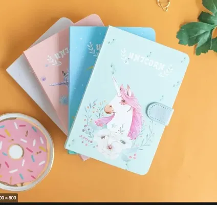 diary mix design With Magnetic Lock Notebook With Ruled Pages Fancy Unicorn Design Diary Notepad for College Students (Pack of 1 Pcs ; Random Color)