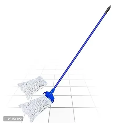 Stylish Floor Cleaning Clip And Check Duster Cotton Mop With Long And Sturdy Handle Super Absorbent Cotton Threads For Home With 1 Reffile Blue With 2 Reffile