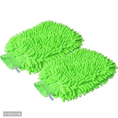 Stylish Microfibre Wash And Dust Chenille Mitt Double Side Cleaning Gloves Pack Of 2