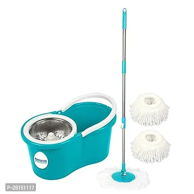 Stylish S 10 Steel Spin Cleaning Bucket Mop With 3 Refills Sky Blue