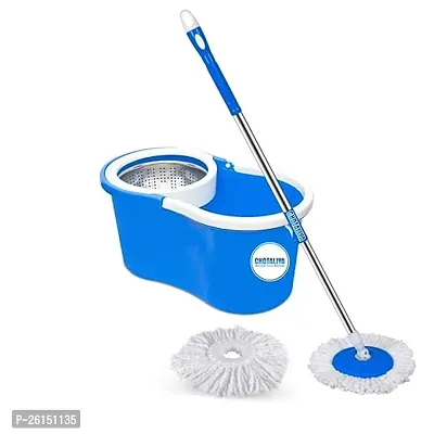 Stylish S 08 Steel Spin Cleaning Bucket Mop With Easy Wheels With 2 Refills Dark Blue-thumb0