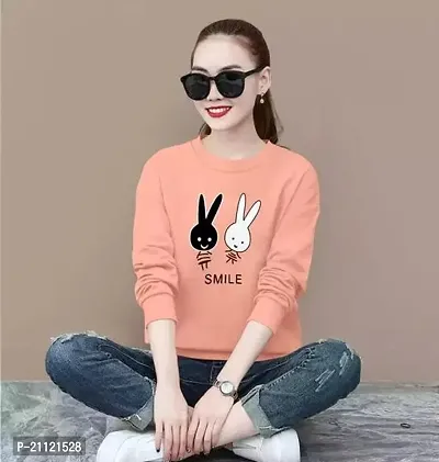 Elegant Cotton Peach Rabbit Print T-Shirt For Women-thumb0