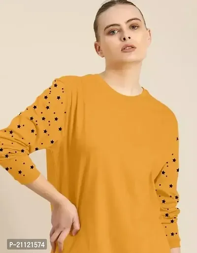 Elegant Cotton Yellow Dot Print T-Shirt For Women-thumb0