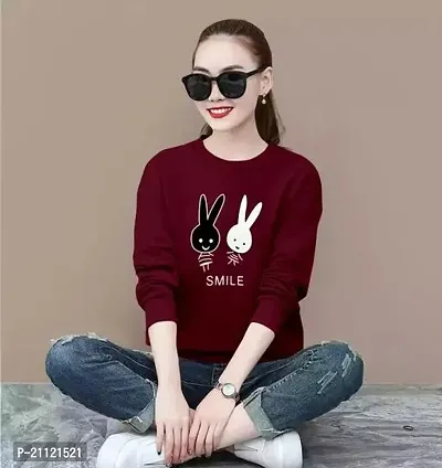 Elegant Cotton Maroon Rabbit Print T-Shirt For Women-thumb0