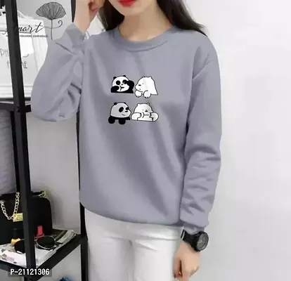 Elegant Cotton Grey Four Panda Print T-Shirt For Women-thumb0