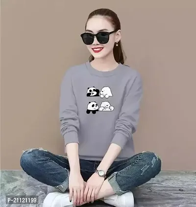 Elegant Cotton Grey Panda Print T-Shirt For Women-thumb0
