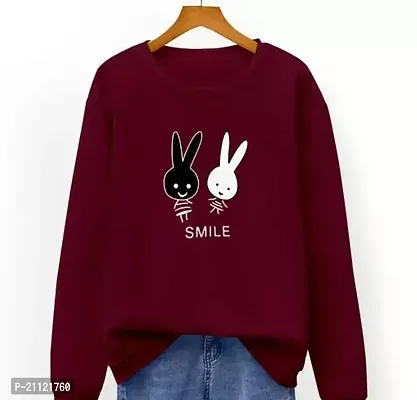 Elegant Cotton Maroon Rabbit Print T-Shirt For Women-thumb0