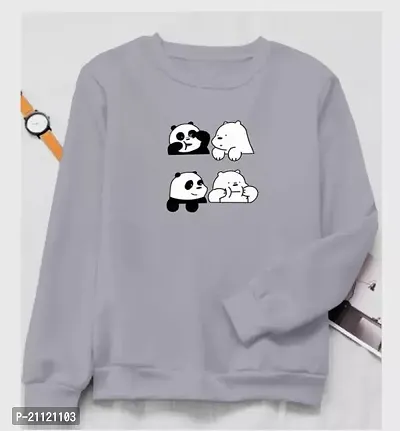 Elegant Cotton Grey Panda Print T-Shirt For Women