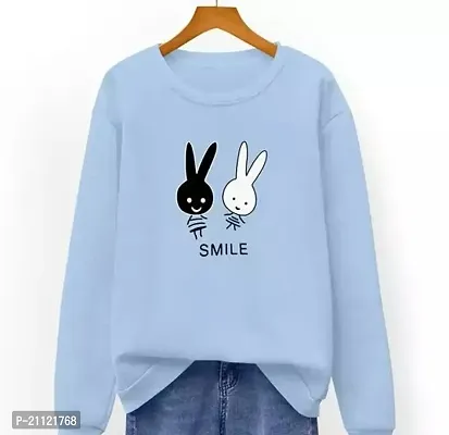 Elegant Cotton Light Blue Rabbit Print T-Shirt For Women-thumb0