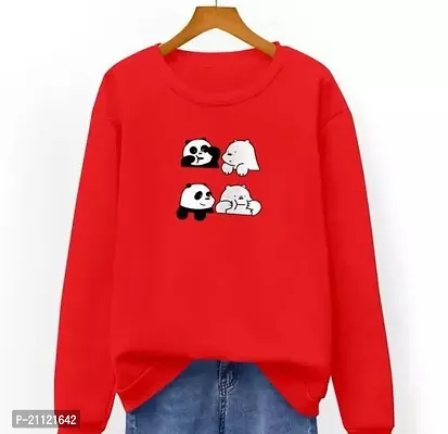 Elegant Cotton Red Four Panda Print T-Shirt For Women-thumb0