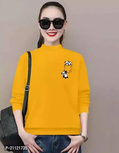 Elegant Cotton Yellow Two Panda Print T-Shirt For Women