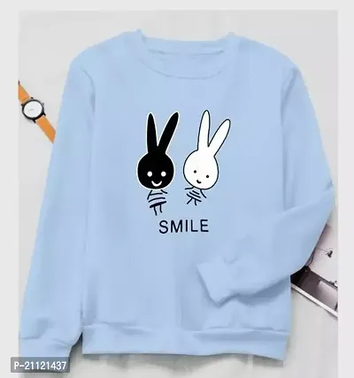 Elegant Cotton Turquoise Rabbit Print T-Shirt For Women-thumb0