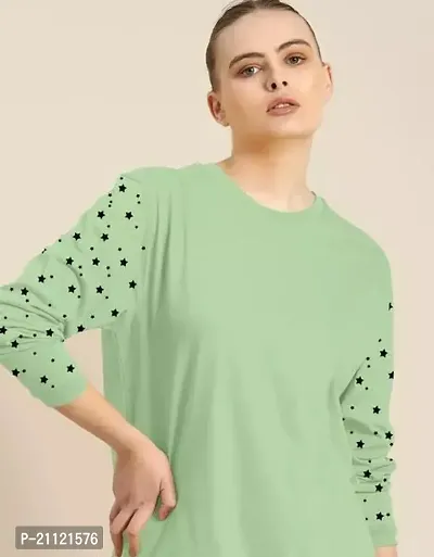 Elegant Cotton Pista Green Dot Print T-Shirt For Women-thumb0