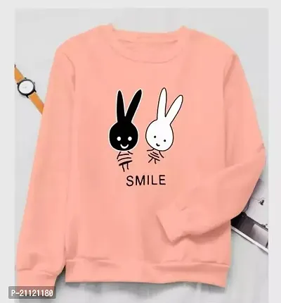 Elegant Cotton Peach Rabbit Print T-Shirt For Women-thumb0