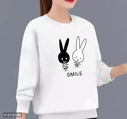 Elegant Cotton White Rabbit Print T-Shirt For Women-thumb0