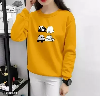 Elegant Cotton Yellow Four Panda Print T-Shirt For Women-thumb0