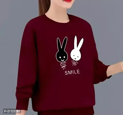Elegant Cotton Maroon Rabbit Print T-Shirt For Women-thumb0