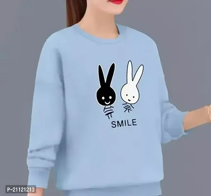 Elegant Cotton Light Blue Rabbit Print T-Shirt For Women-thumb0