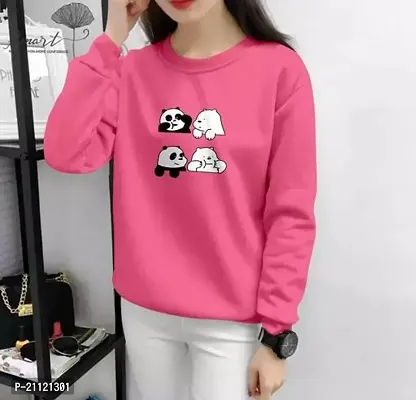 Elegant Cotton Pink Four Panda Print T-Shirt For Women-thumb0