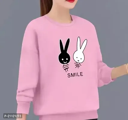 Elegant Cotton Pink Rabbit Print T-Shirt For Women-thumb0