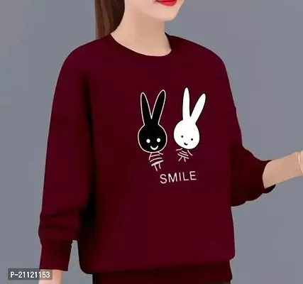 Elegant Cotton Maroon Rabbit Print T-Shirt For Women-thumb0