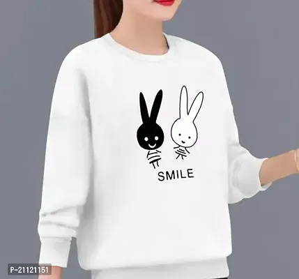 Elegant Cotton White Rabbit Print T-Shirt For Women-thumb0